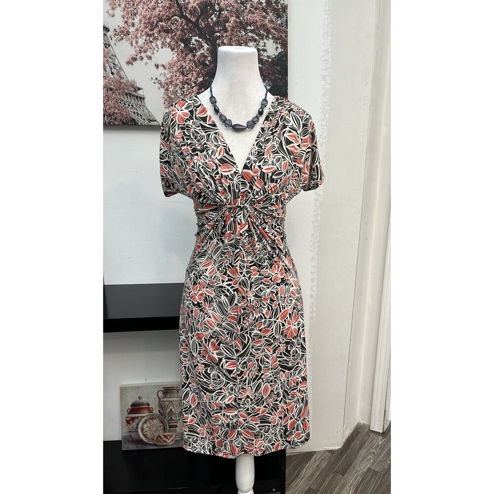 Chaus Women's Floral Twist Front Dress Size S Small V-Neck Cap Sleeve Sheath